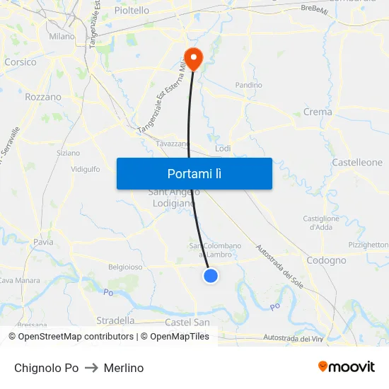 Chignolo Po to Merlino map