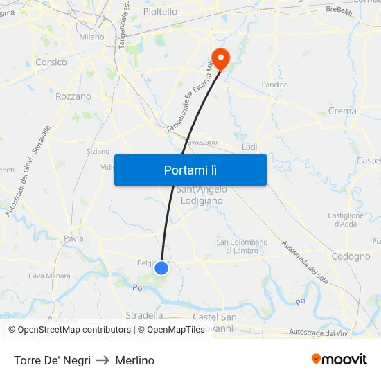 Torre De' Negri to Merlino map