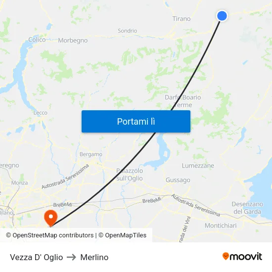 Vezza D' Oglio to Merlino map