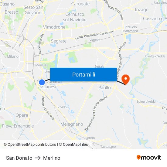 San Donato to Merlino map