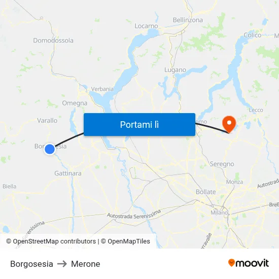 Borgosesia to Merone map