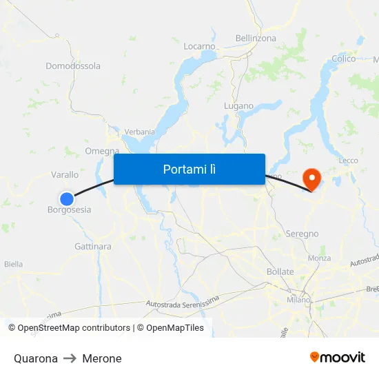 Quarona to Merone map