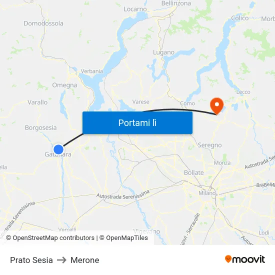Prato Sesia to Merone map