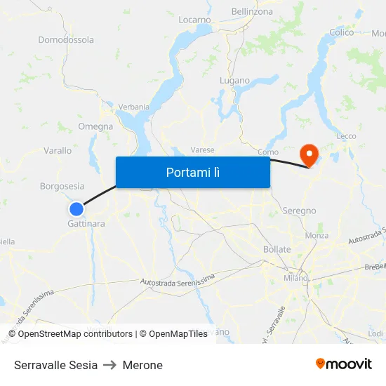 Serravalle Sesia to Merone map