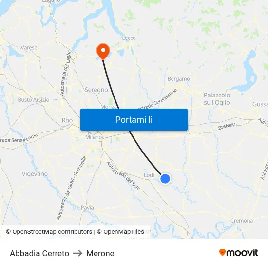Abbadia Cerreto to Merone map