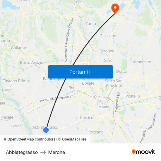 Abbiategrasso to Merone map