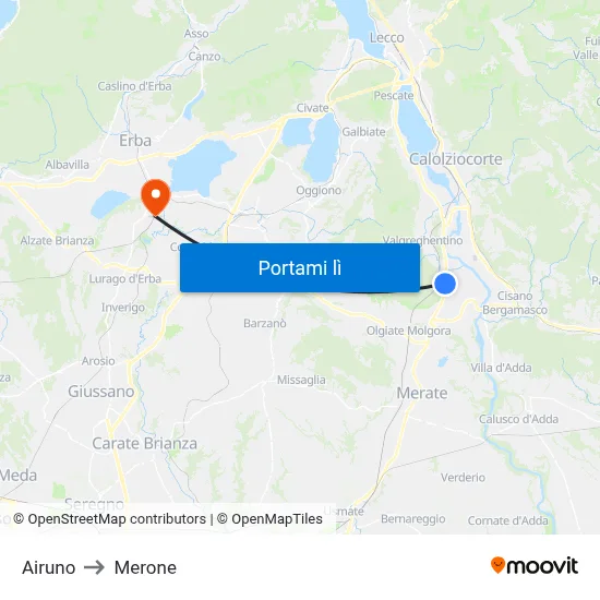 Airuno to Merone map