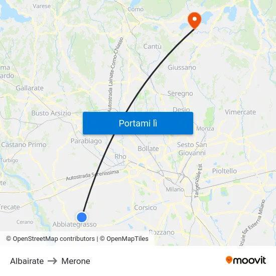 Albairate to Merone map