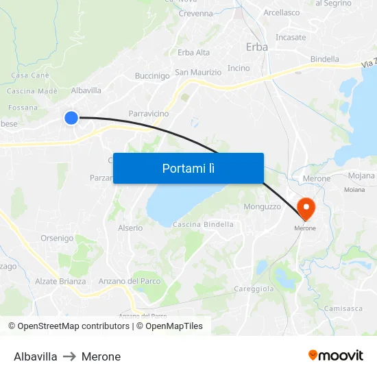 Albavilla to Merone map