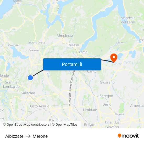 Albizzate to Merone map