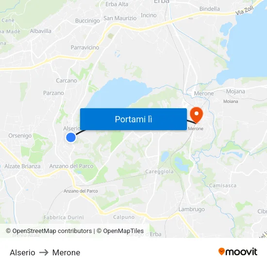 Alserio to Merone map