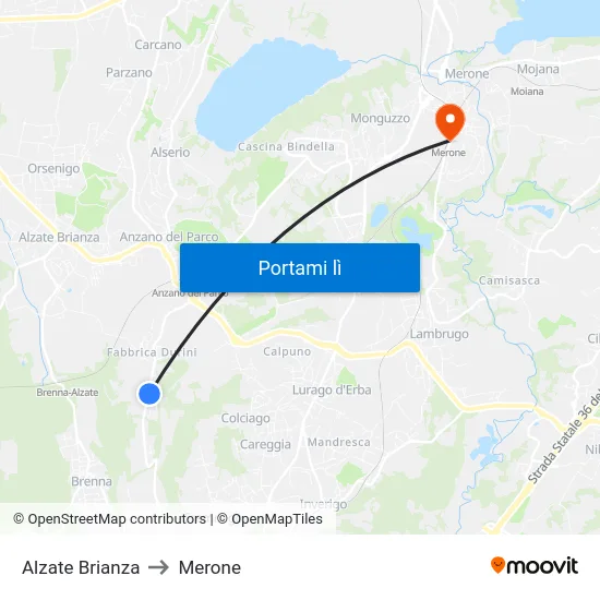 Alzate Brianza to Merone map