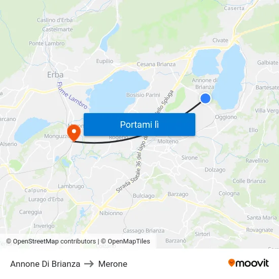 Annone Di Brianza to Merone map