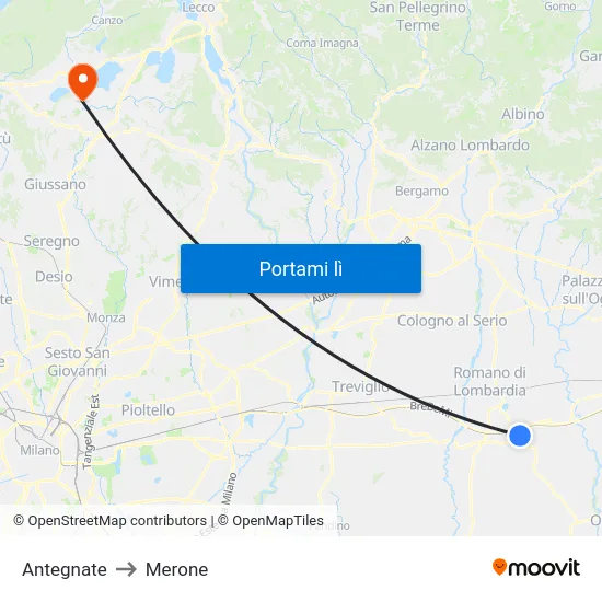 Antegnate to Merone map