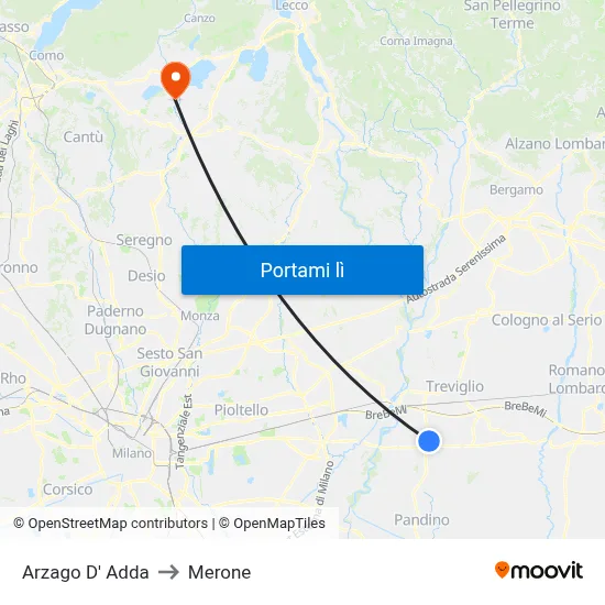 Arzago D' Adda to Merone map