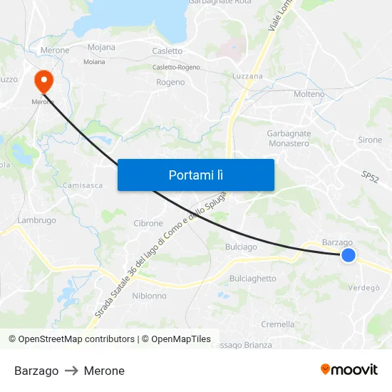 Barzago to Merone map