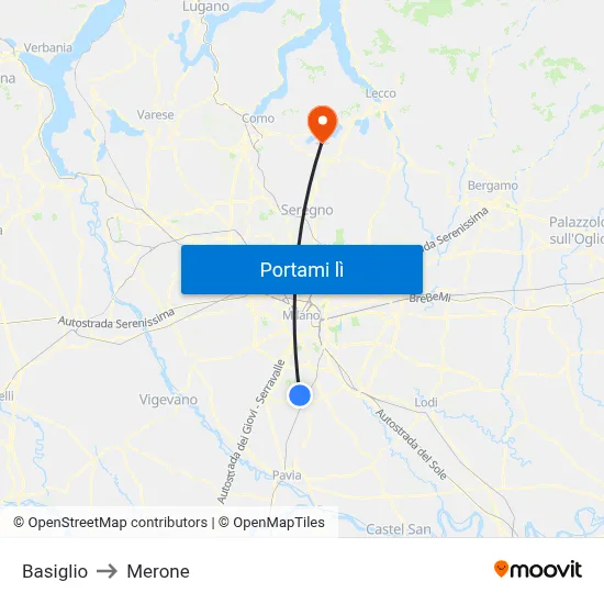 Basiglio to Merone map