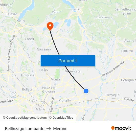 Bellinzago Lombardo to Merone map
