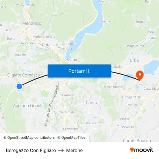 Beregazzo Con Figliaro to Merone map