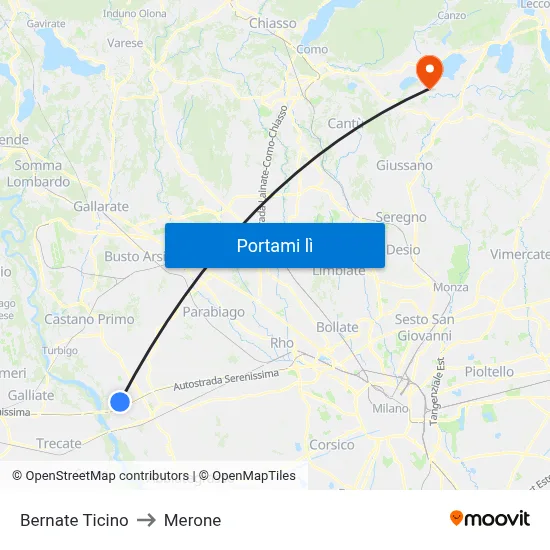 Bernate Ticino to Merone map