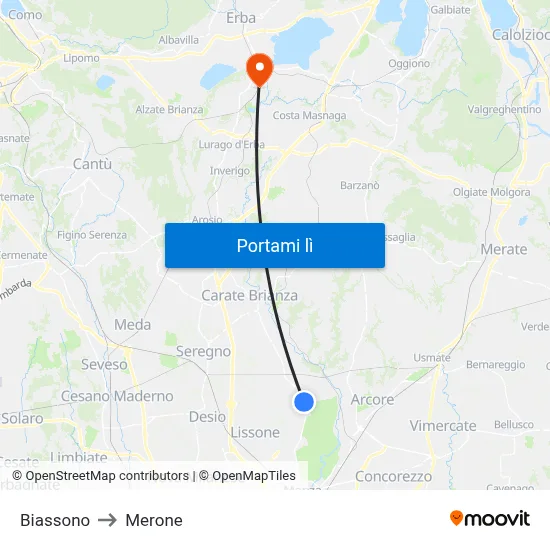 Biassono to Merone map