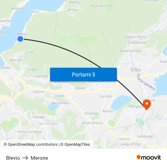 Blevio to Merone map