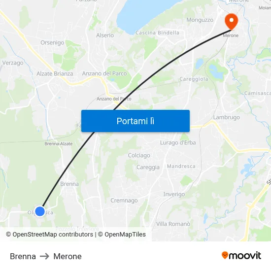 Brenna to Merone map