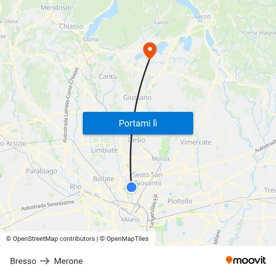 Bresso to Merone map