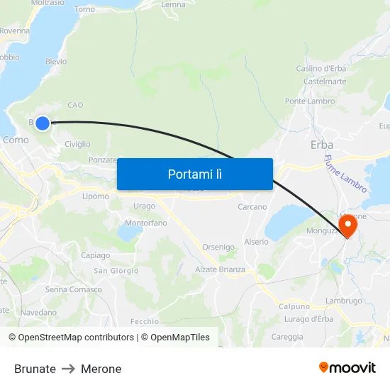 Brunate to Merone map