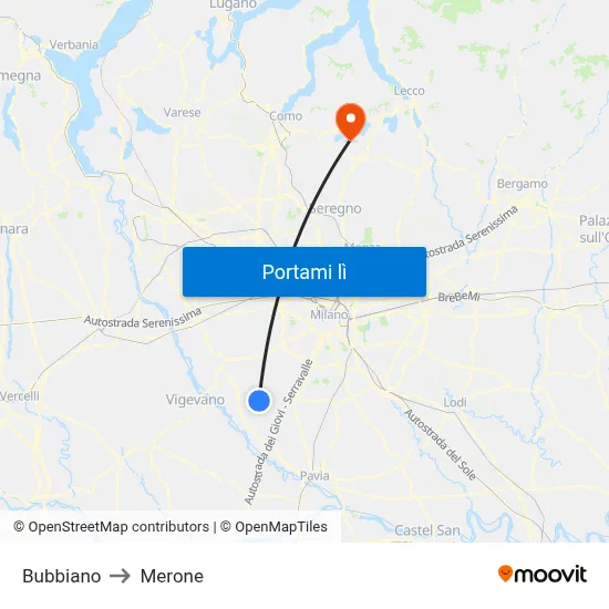 Bubbiano to Merone map