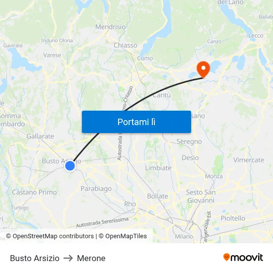 Busto Arsizio to Merone map