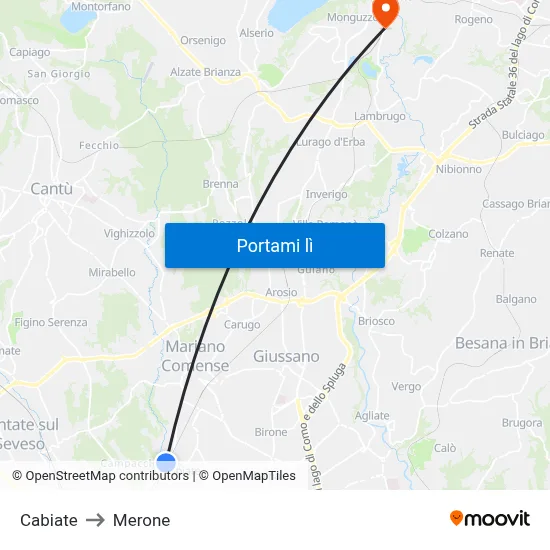 Cabiate to Merone map