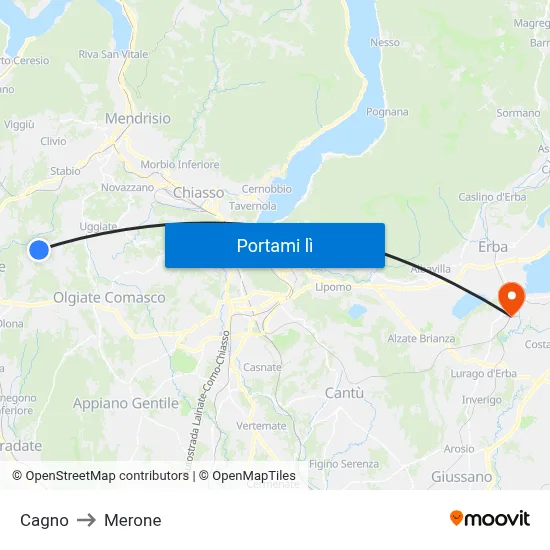 Cagno to Merone map