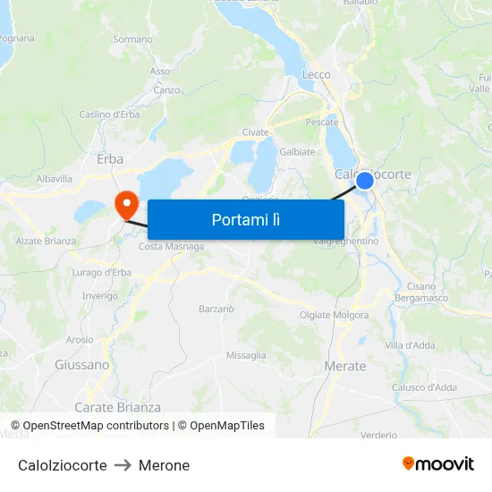Calolziocorte to Merone map