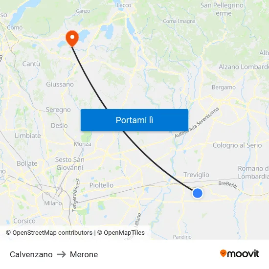 Calvenzano to Merone map