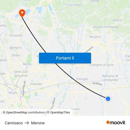 Camisano to Merone map