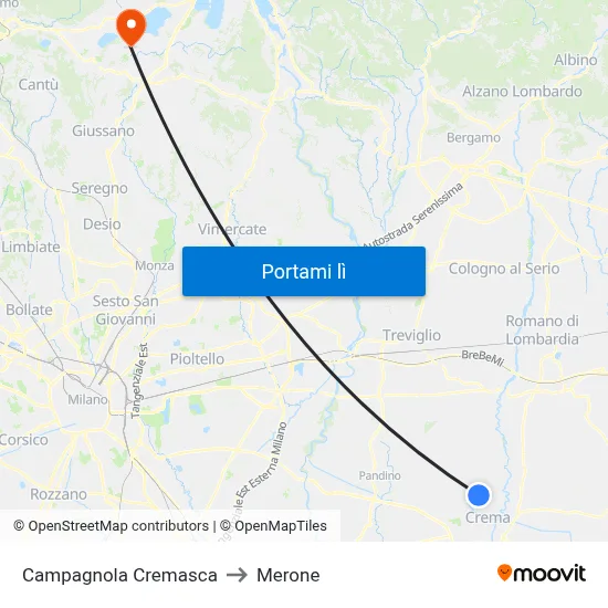 Campagnola Cremasca to Merone map