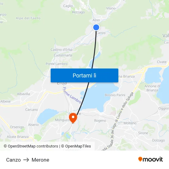 Canzo to Merone map