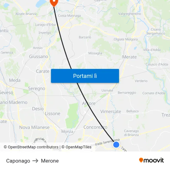 Caponago to Merone map