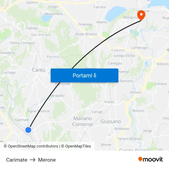 Carimate to Merone map