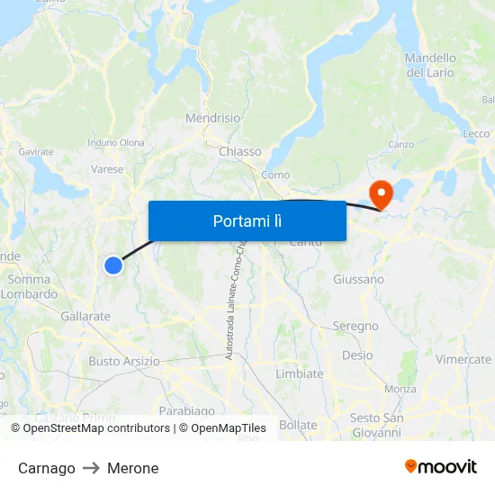 Carnago to Merone map