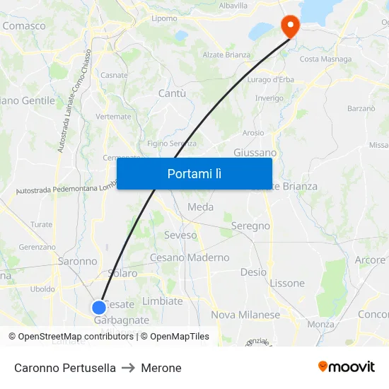 Caronno Pertusella to Merone map