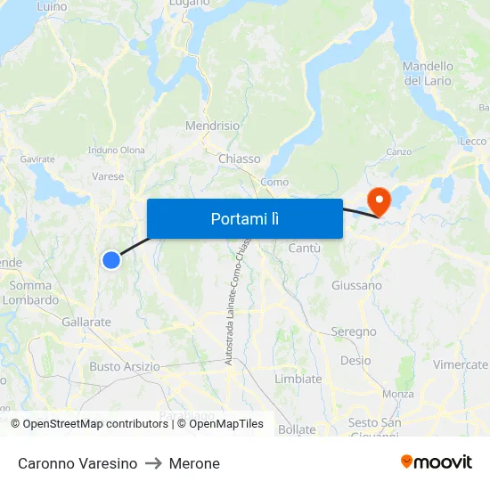 Caronno Varesino to Merone map