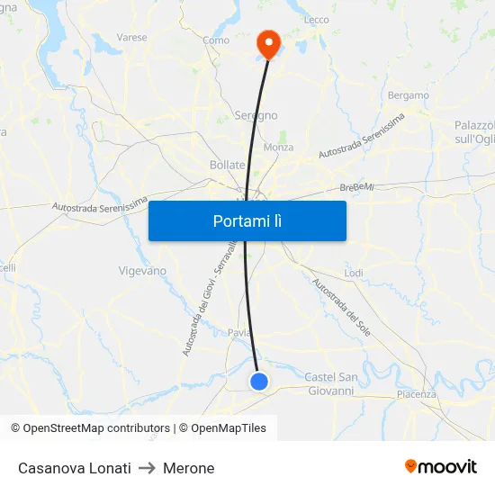 Casanova Lonati to Merone map