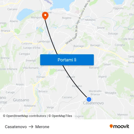 Casatenovo to Merone map