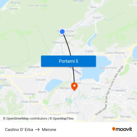 Caslino D' Erba to Merone map