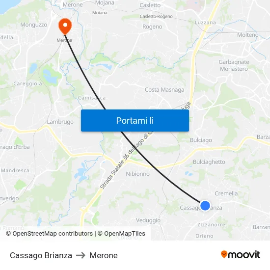 Cassago Brianza to Merone map