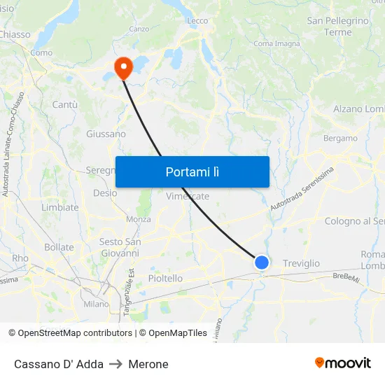 Cassano D' Adda to Merone map