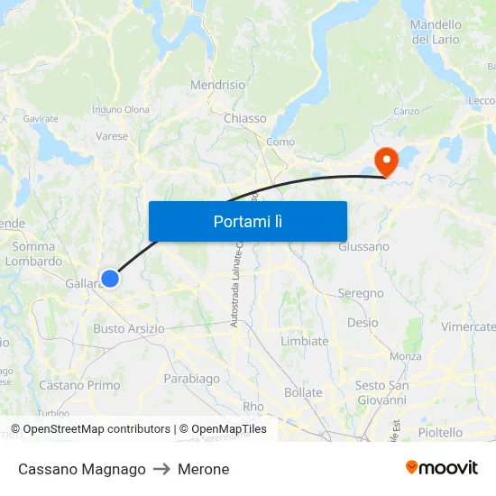 Cassano Magnago to Merone map