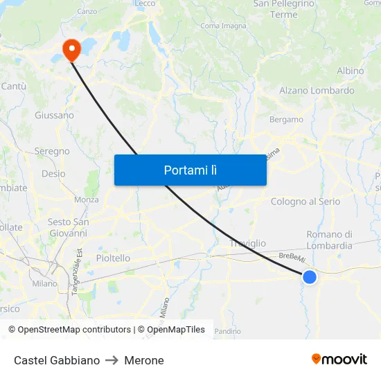 Castel Gabbiano to Merone map